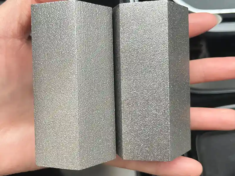 Metal part samples finished by suction sand blasting cabinet